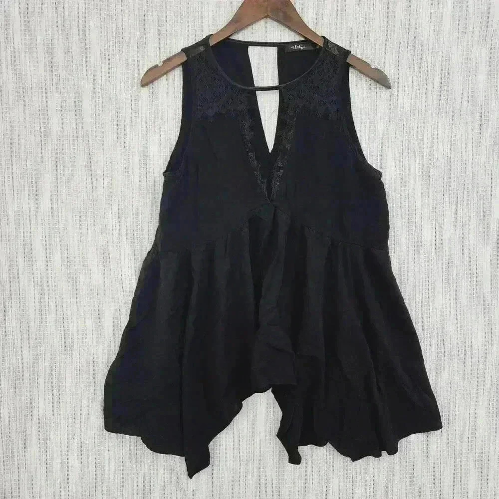 BKE High Neck sleeveless Lace Asymmetrical Tank Top M